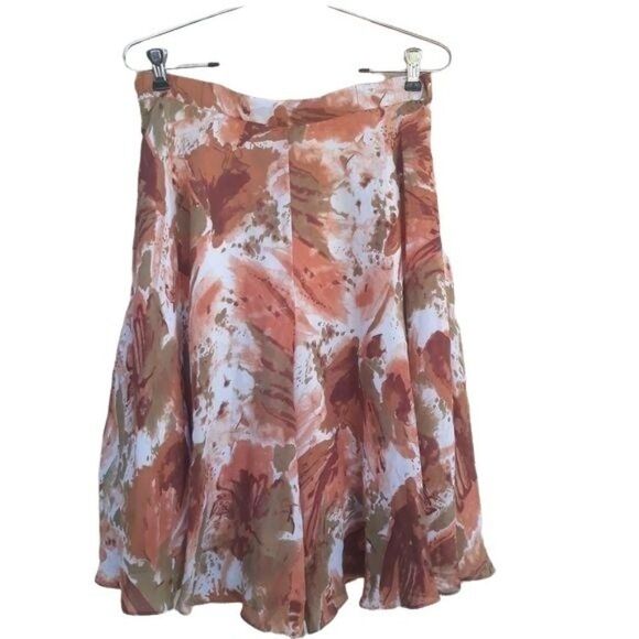 Vtg 80's Womens Pants Culottes High Rise Wide Leg Flowy Brush Stroke Peach Sz M - Picture 2 of 7